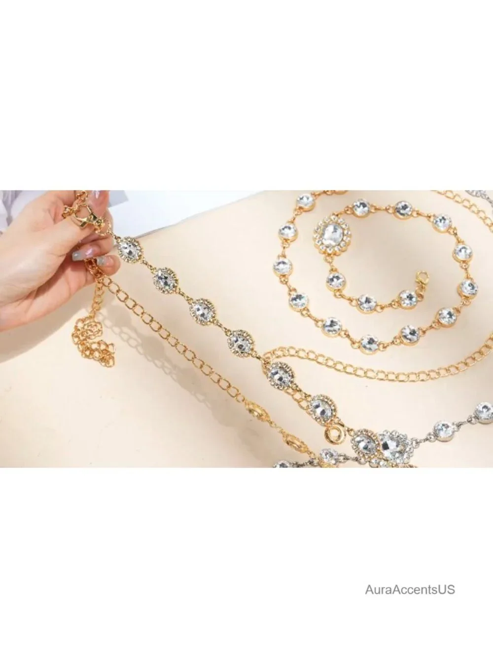 Metal Waist Chain Belt for Women - Pearls Rhinestone Gold Silver Belt for